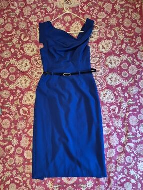 Black Halo Royal Blue Sheath Dress with Belt